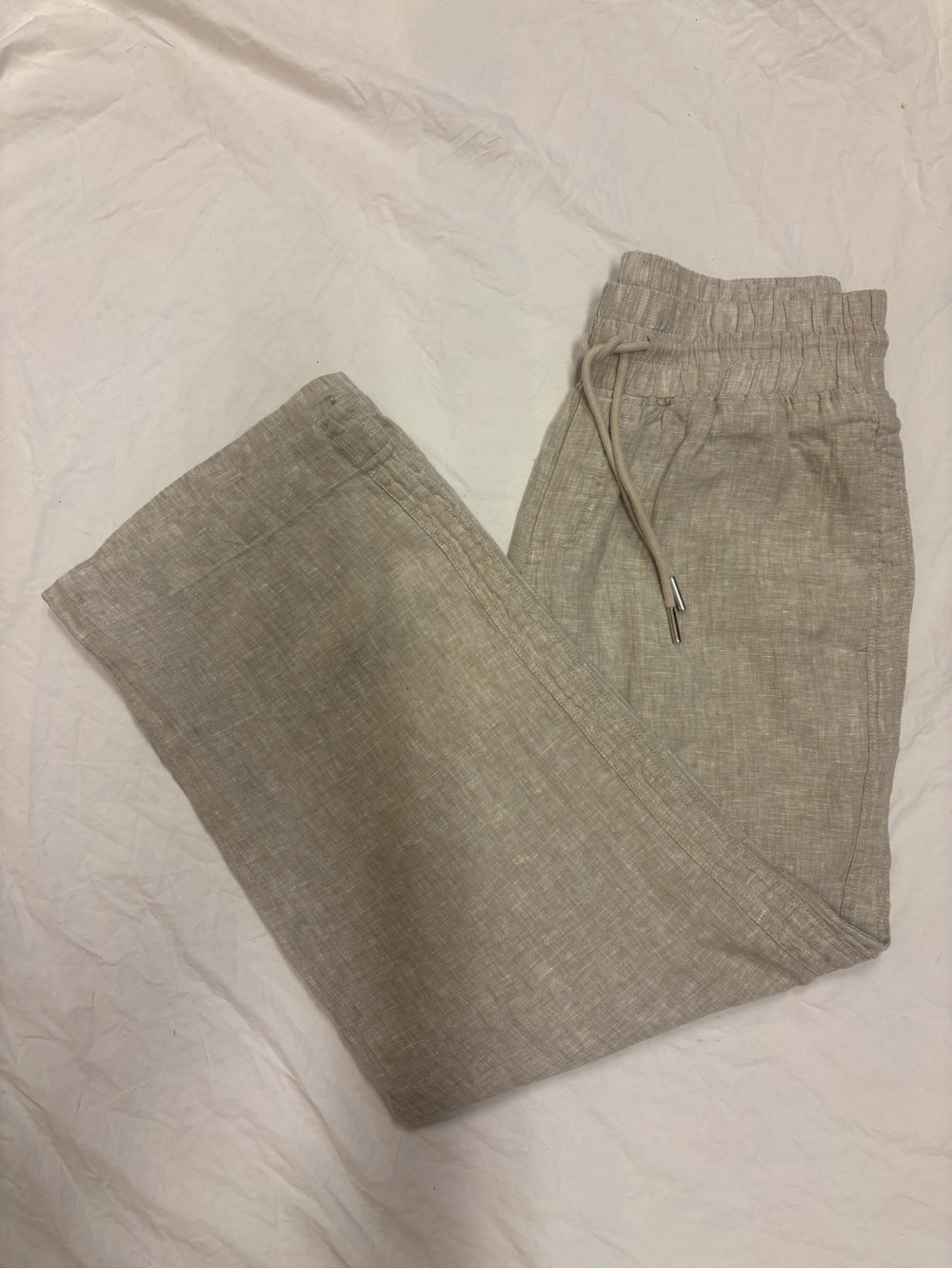 Quince Light Beige ‘100% European Linen’ Drawstring Pants | Medium